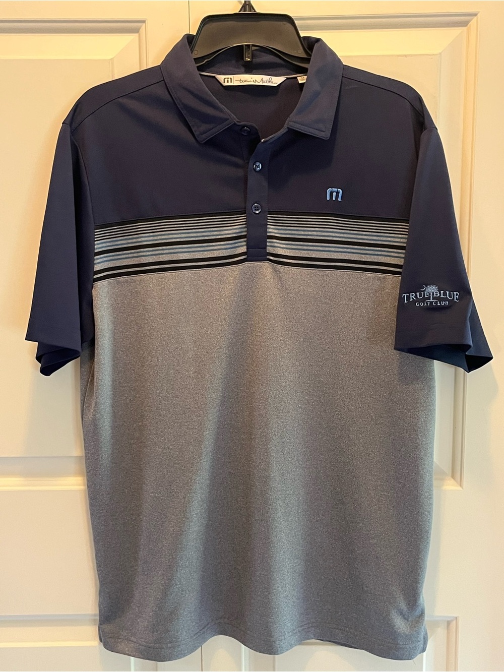 Travis Mathew Men’s Navy and Gray Performance Polo True Blue Golf Club Size M